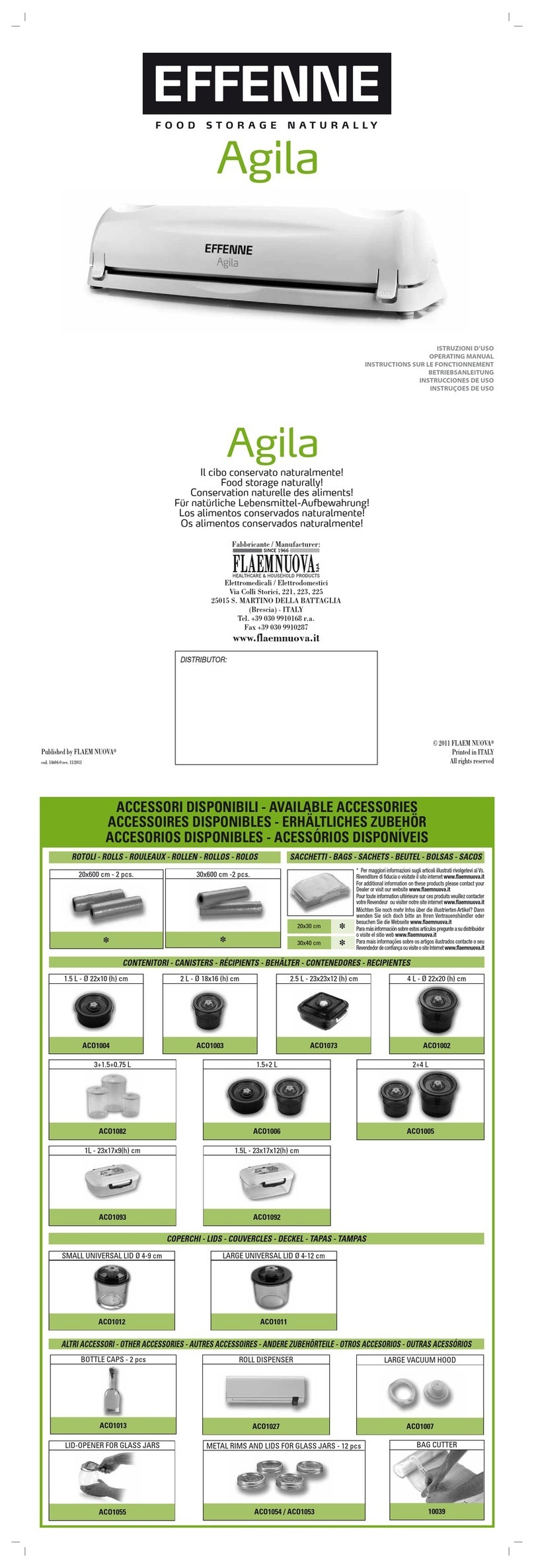 FLAEM NUOVA EFFENNE Agila operating manual