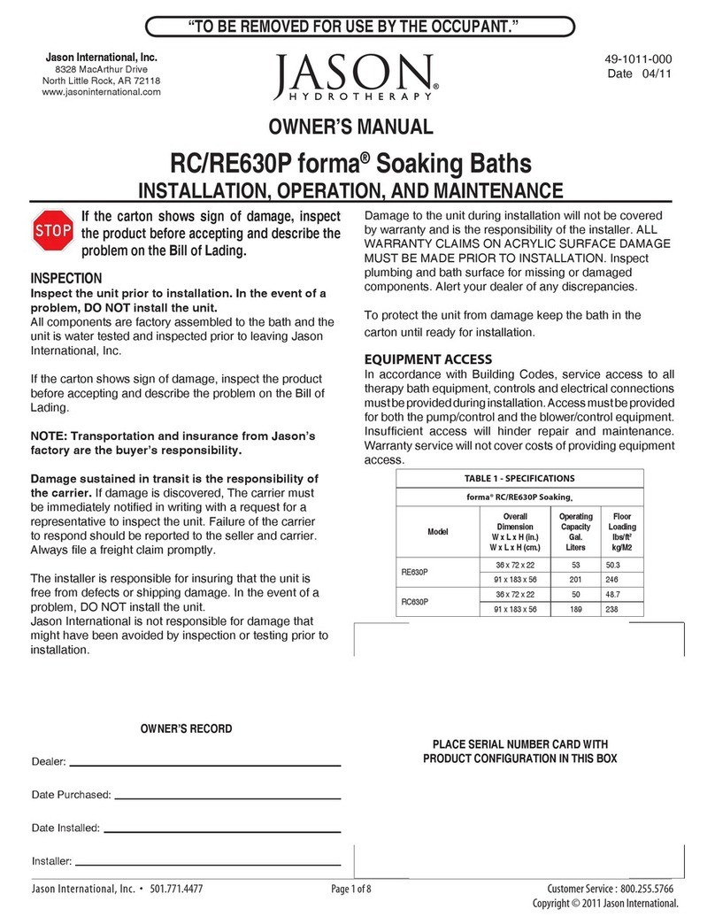 JASON Hydrotherapy forma RC630P User manual