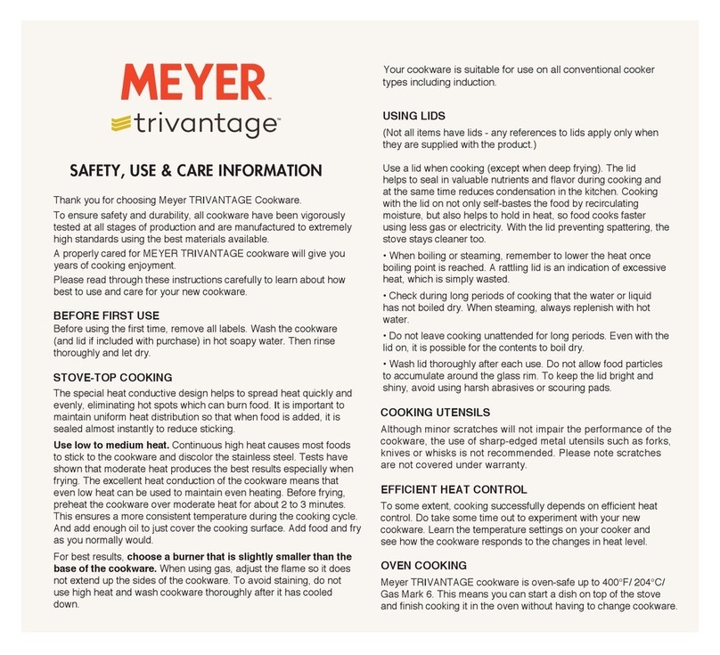 Meyer TRIVANTAGE Health & safety, use & care and installation guide Meyer TRIVANTAGE Health & safety, use & care and installation guide