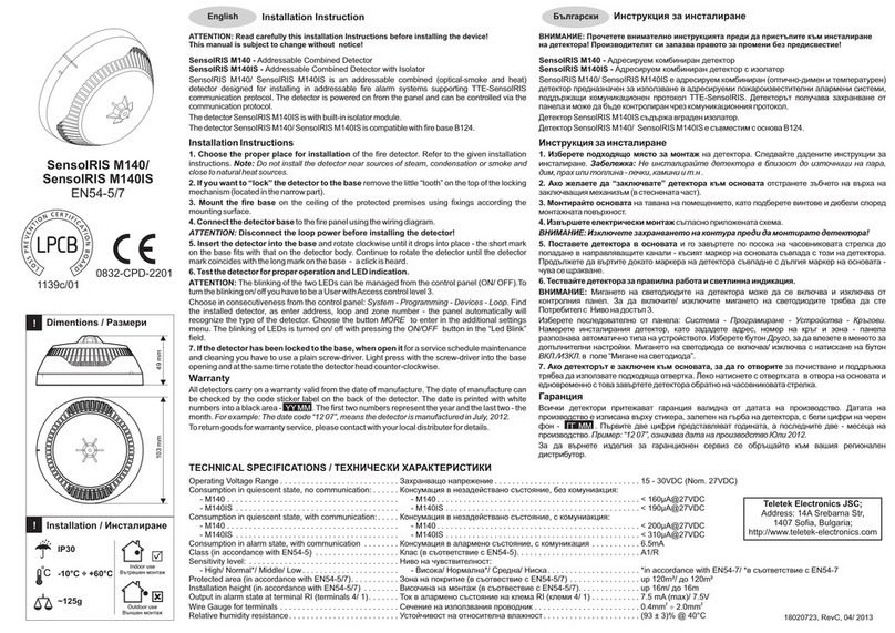 Teletek electronics SensoIRIS M140IS User manual