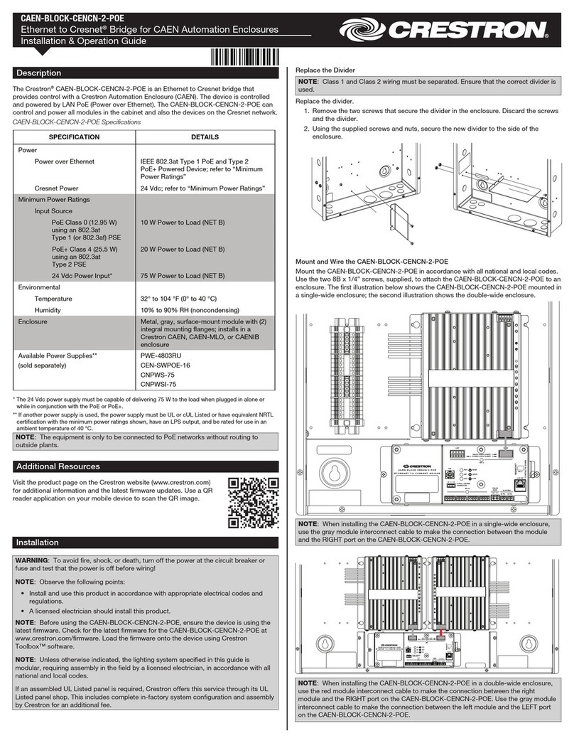 Crestron Ethernet to Cresnet CAEN-BLOCK-CENCN-2-POE Installation & operation guide