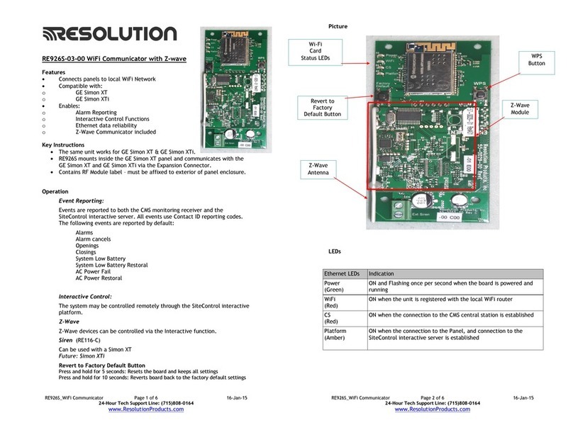 Resolution Products RE926S-03-00 OWNER'S OPERATION AND INSTALLATION MANUAL Resolution Products RE926S-03-00 OWNER'S OPERATION AND INSTALLATION MANUAL