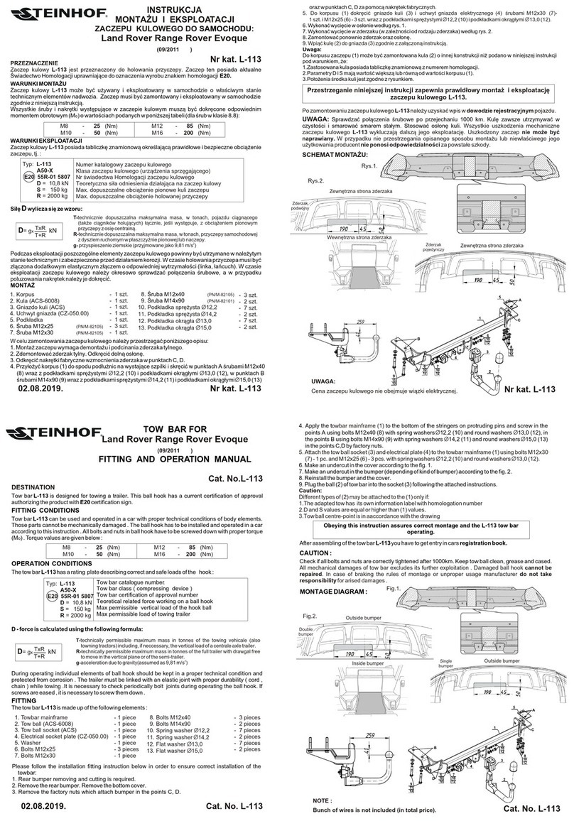Steinhof L-113 FITTING AND OPERATION MANUAL