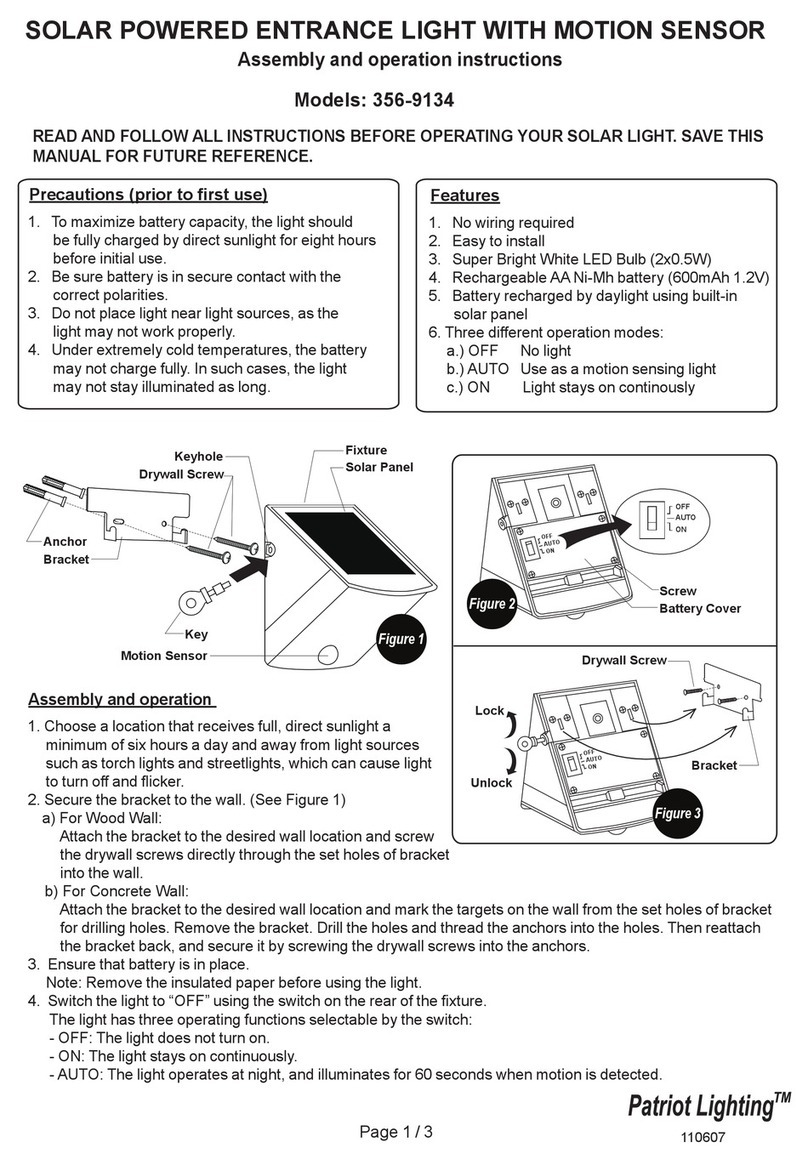 Patriot Lighting 356-9134 Assembly and operation instructions