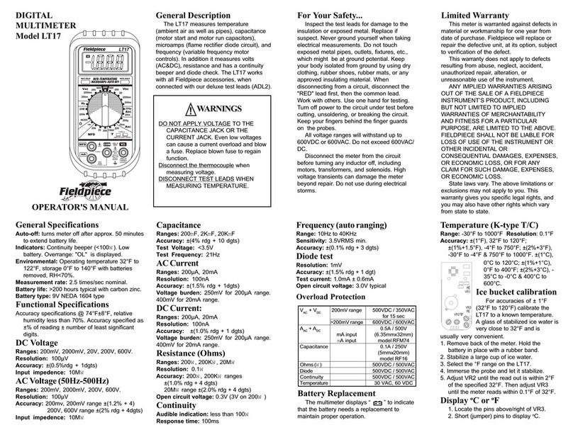 Fieldpiece LT17 Operator's manual