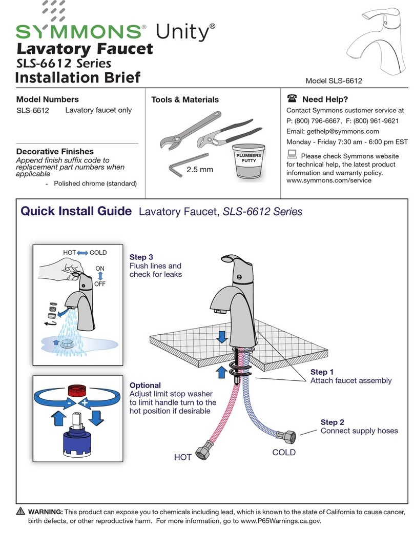 Symmons Unity SLS-6612 Series Reference guide