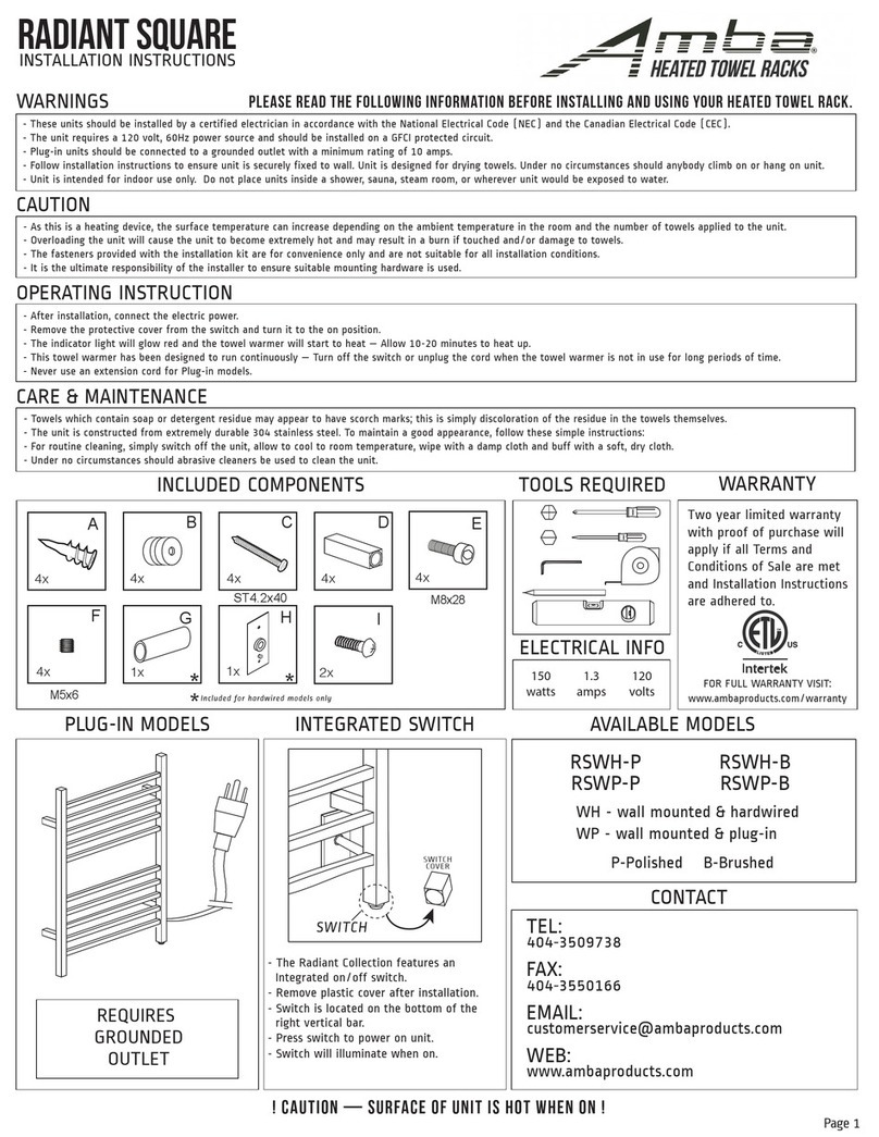 Amba RADIANT RSWH-P installation instructions