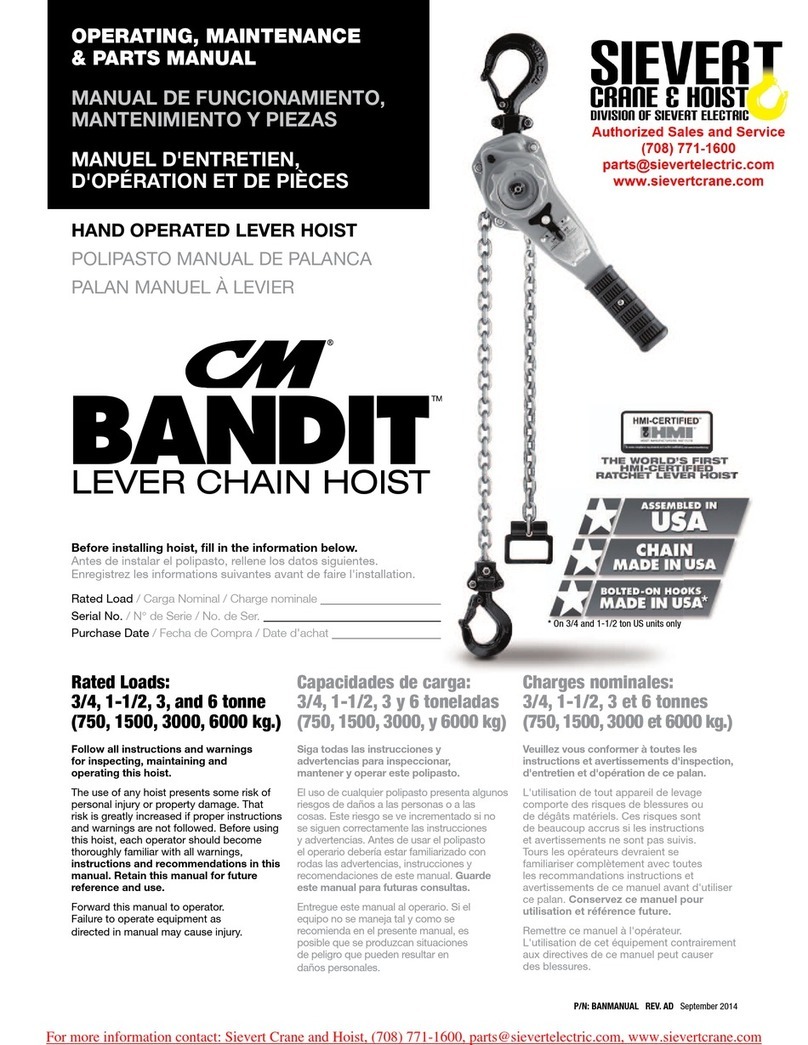 Sievert Crane & Hoist CM BANDIT Operating, Maintenance & Parts Manual Sievert Crane & Hoist CM BANDIT Operating, Maintenance & Parts Manual