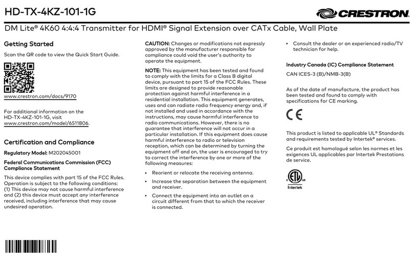 Crestron HD-TX-4KZ-101-1G User manual