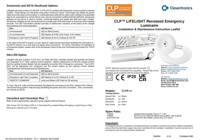 Clevertronics CLP LIFELIGHT CLIFE Series Maintenance and service guide Clevertronics CLP LIFELIGHT CLIFE Series Maintenance and service guide