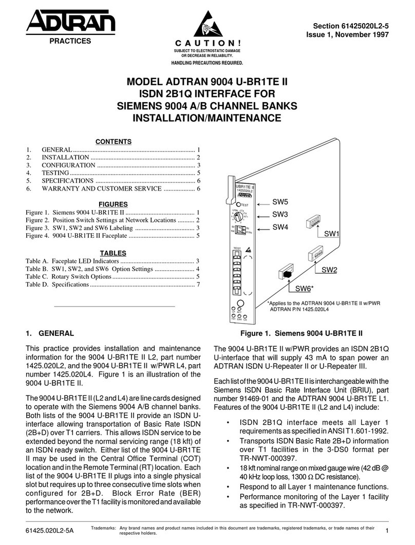 ADTRAN 9004 U-BR1TE II ISDN 2B1Q Maintenance and service guide