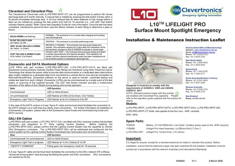 Clevertronics L10 LIFELIGHT PRO LLIFE-PRO-SPOT Installation and operating instructions