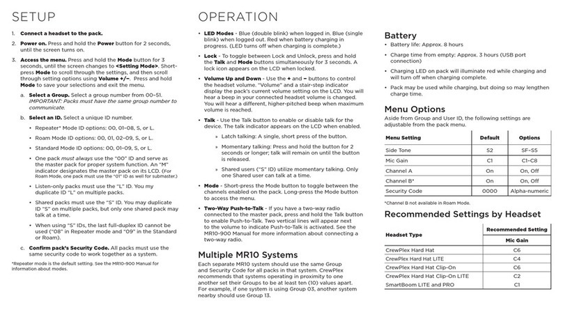 CrewPlex MR10-900 quick start guide