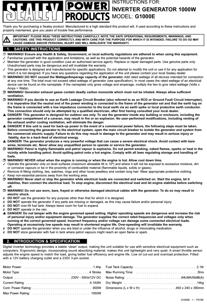 Sealey G1000E User manual