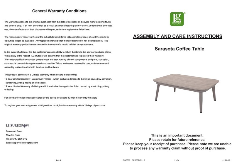 LG OUTDOOR Sarasota Coffee Table Assembly and care instructions LG OUTDOOR Sarasota Coffee Table Assembly and care instructions
