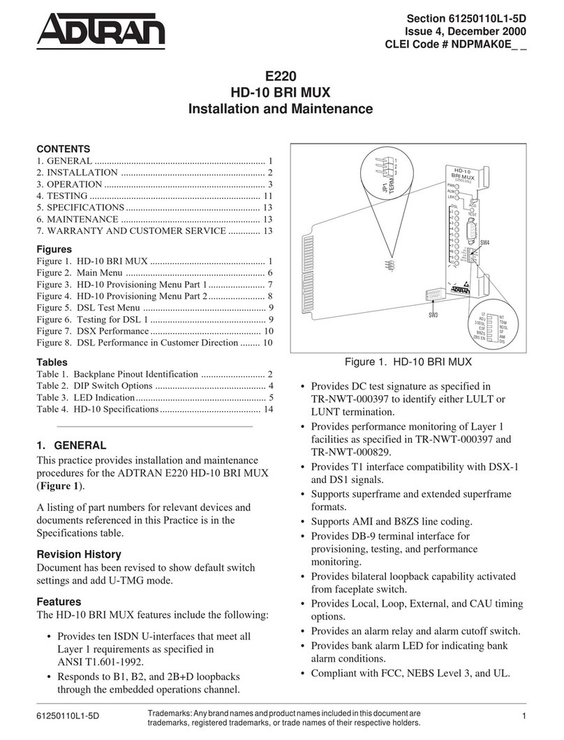 ADTRAN HD-10 BRI MUX Instruction Manual