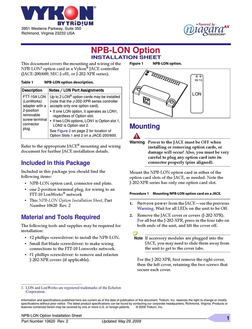 Tridium VYKON NPB-LON Installation sheet