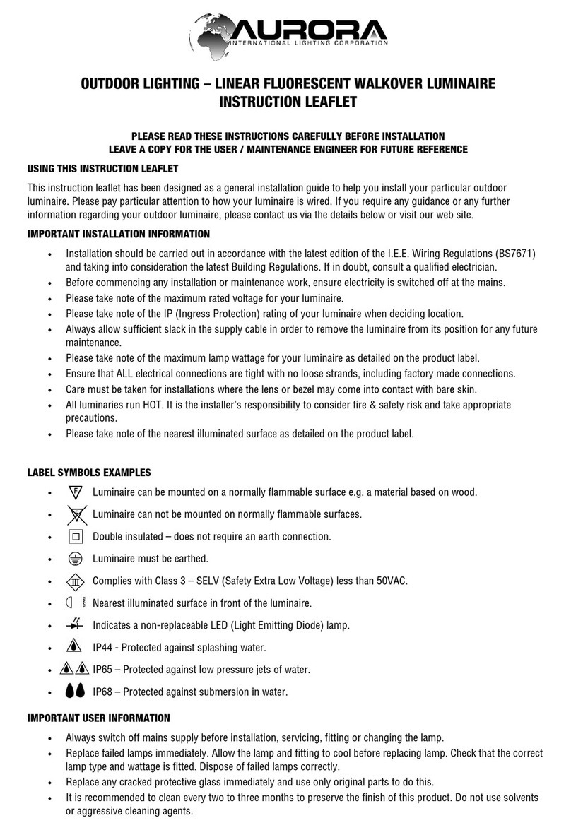 Aurora LINEAR FLUORESCENT WALKOVER LUMINAIRE Instruction leaflet Aurora LINEAR FLUORESCENT WALKOVER LUMINAIRE Instruction leaflet