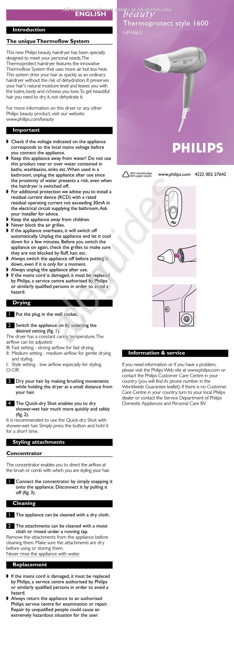 Philips beauty Thermoprotect style 1600 manual