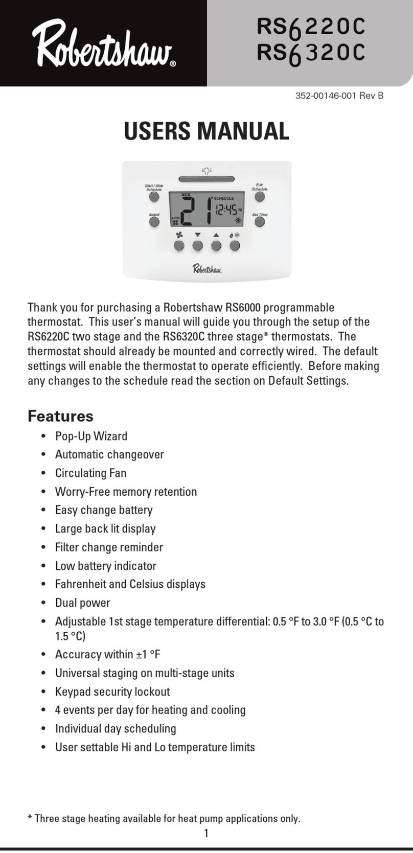 Robertshaw RS6000 User manual