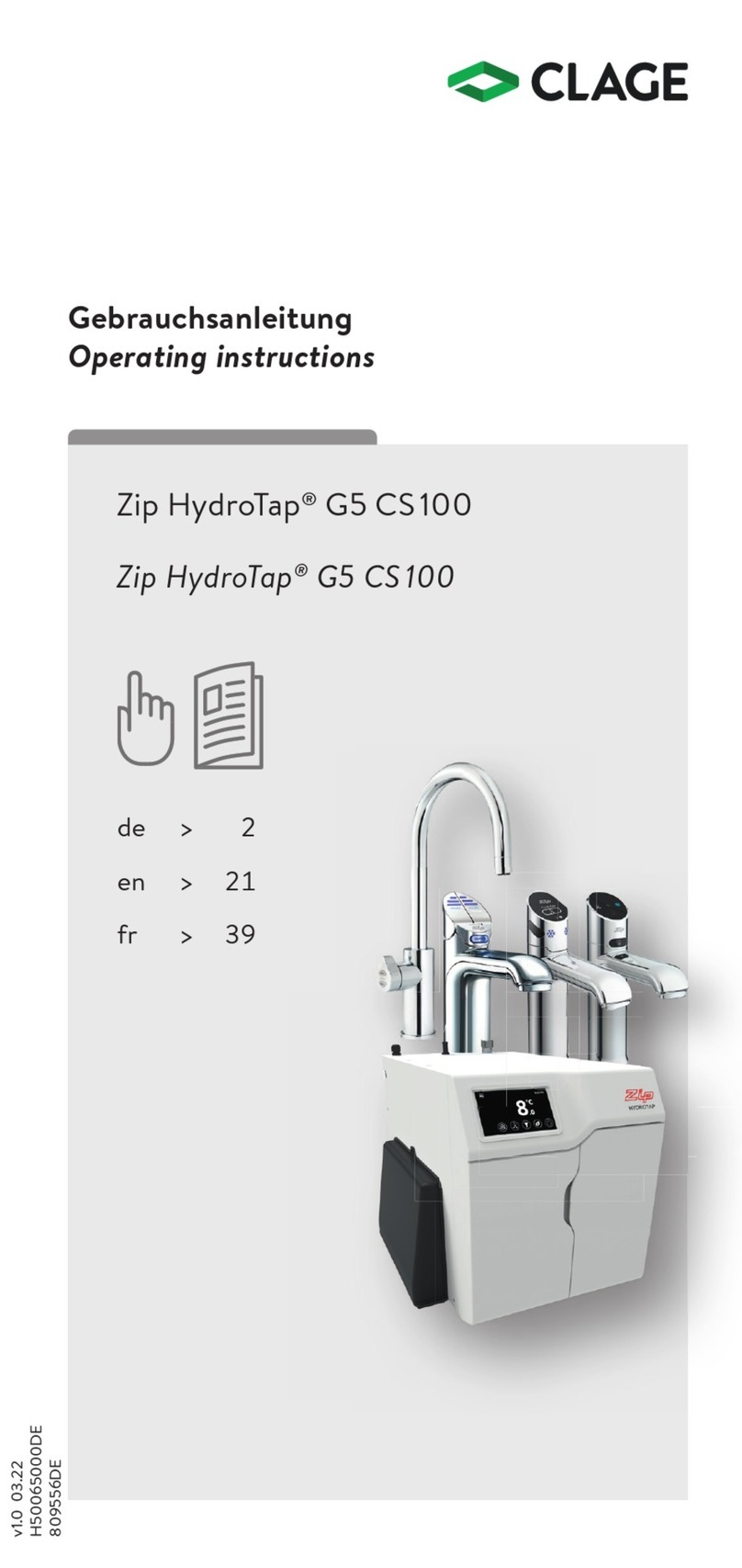 clage Zip HydroTap G5 CS 100 operating instructions