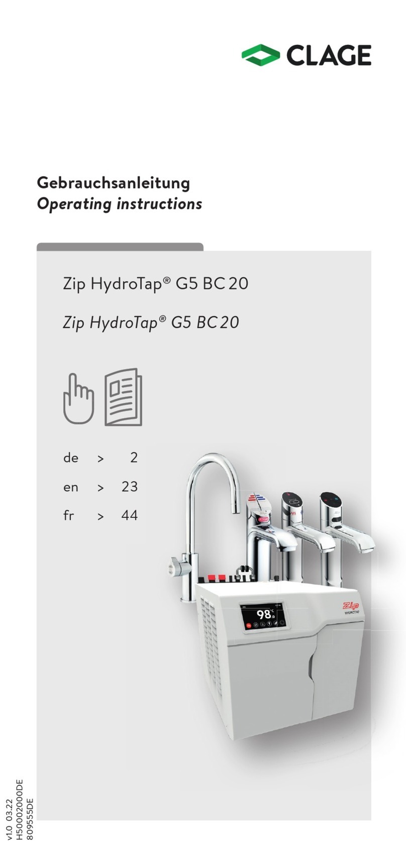 clage Zip HydroTap G5 BC 20 operating instructions