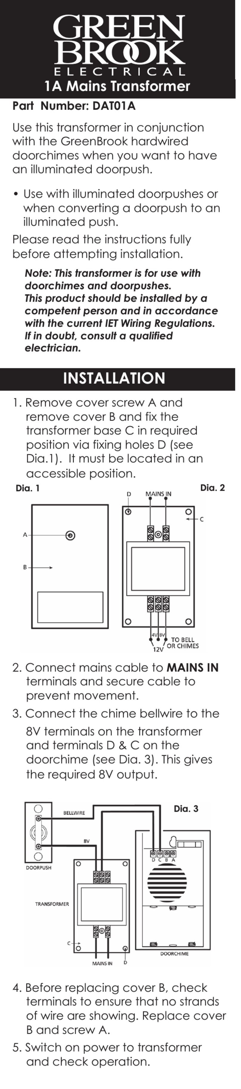Green Brook DAT01A instructions