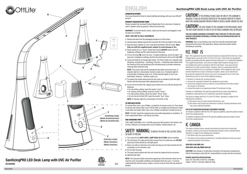 OttLite SanitizingPRO SC1AP00S User manual