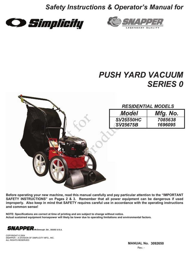 Simplicity SNAPPER SV25550HC Safety instructions & operator's manual