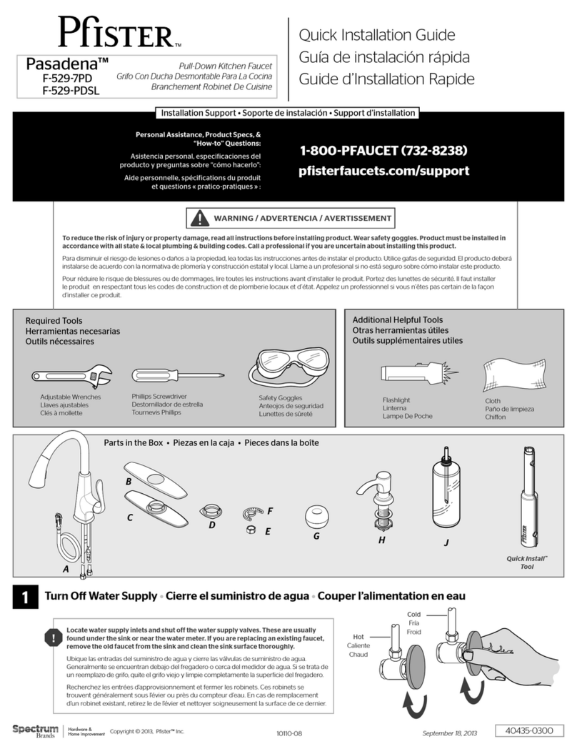 Pfister Pasadena F-529-PDSL Quick installation guide Pfister Pasadena F-529-PDSL Quick installation guide