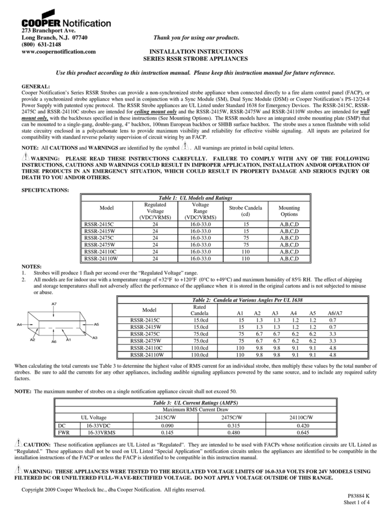 Cooper Notification RSSR-2415C installation instructions Cooper Notification RSSR-2415C installation instructions