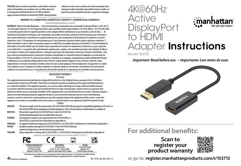 Manhattan IADAP DP-HDMI2F60M User manual